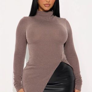 Fashion Nova Mauve Ribbed Cowl Neck Sweater